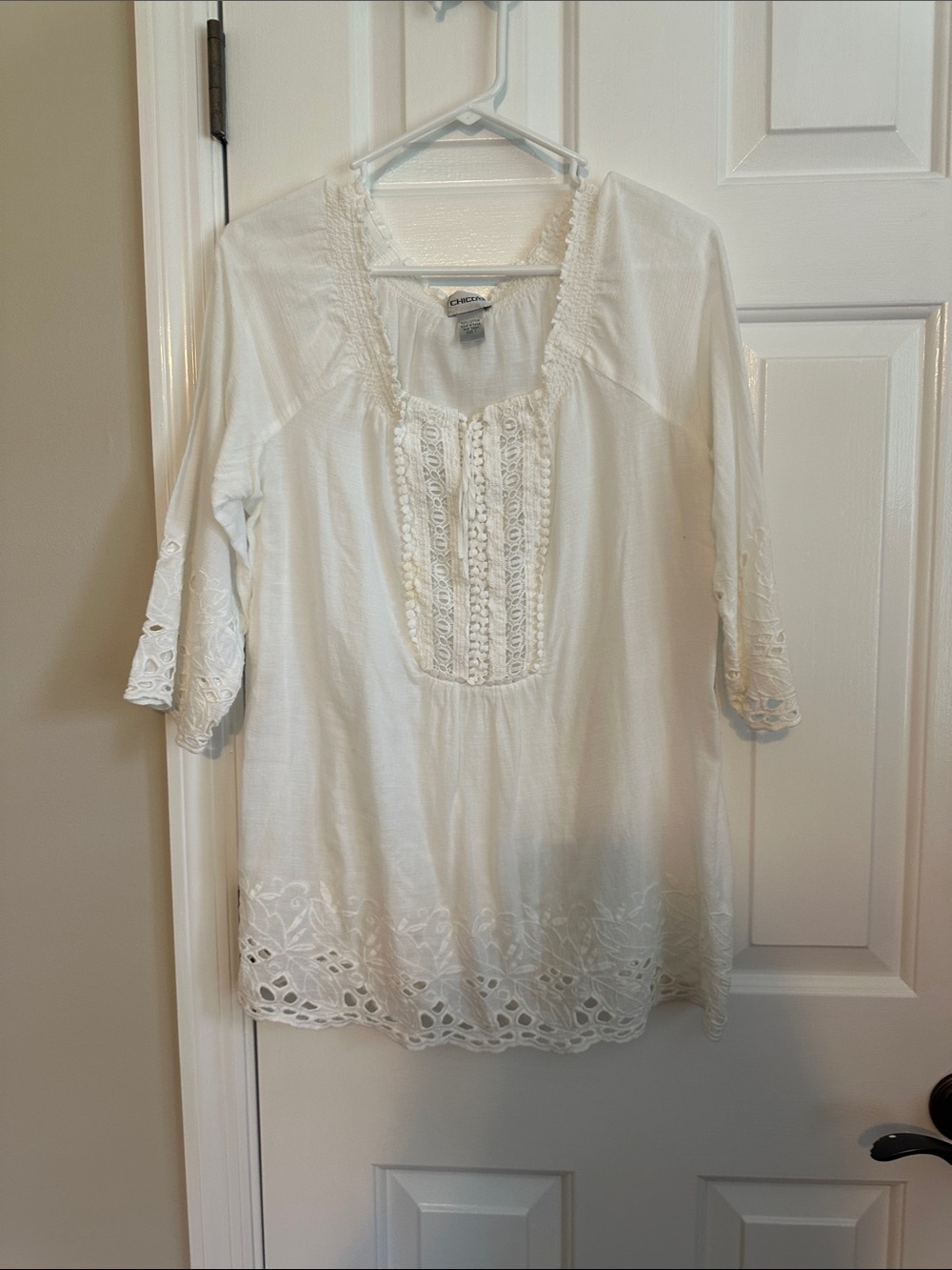 Chico’s White Crochet-Trim Boho Tunic
